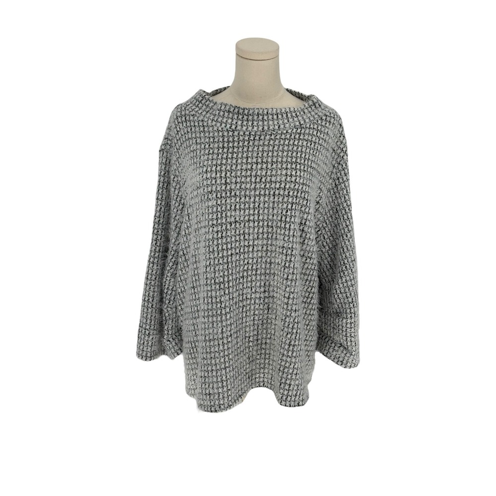 Vince Camuto Womens 3X Houndstooth Eyelash Knit Sweater Black White
